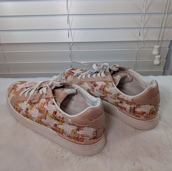 Coach Lowline Tweed Sneakers | Size 7.5 | Multicolor Pink & White Tweed with Box - Picture 9 of 16